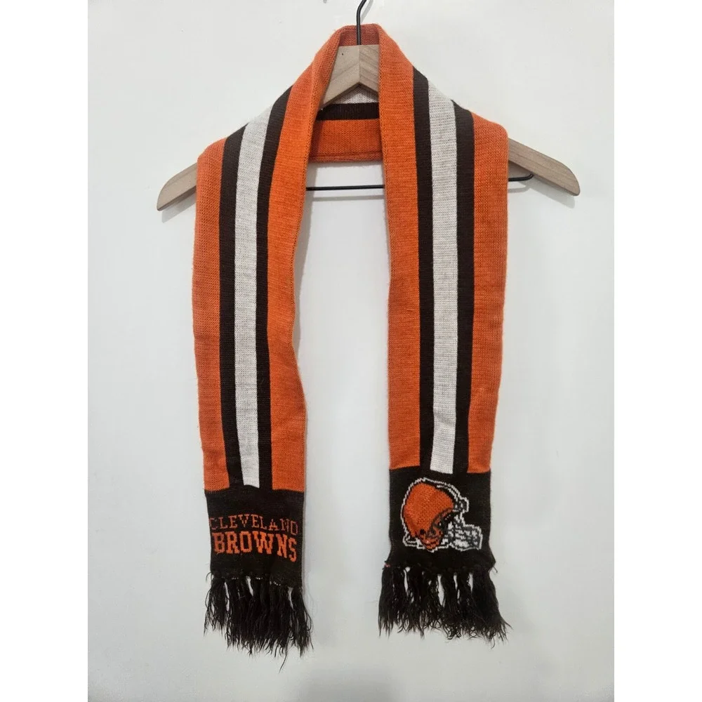 Cleveland Browns NFL Knit Scarf Orange Brown Striped Fan Gear with Fringe‎